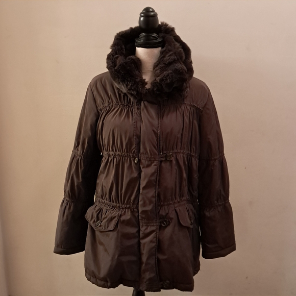 Blue Duck Coat Women's Large L Brown Insulated Layered Cozy Rabbit Fur Winter - Picture 1 of 15